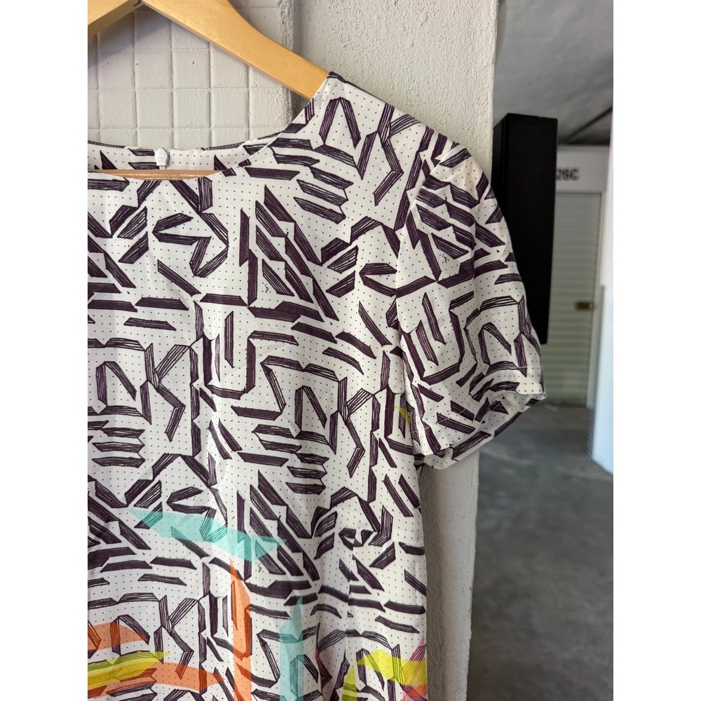 Amanda Uprichard 100% Silk Abstract Geometric Rainbow Border Shift Dress Women P - Picture 3 of 10